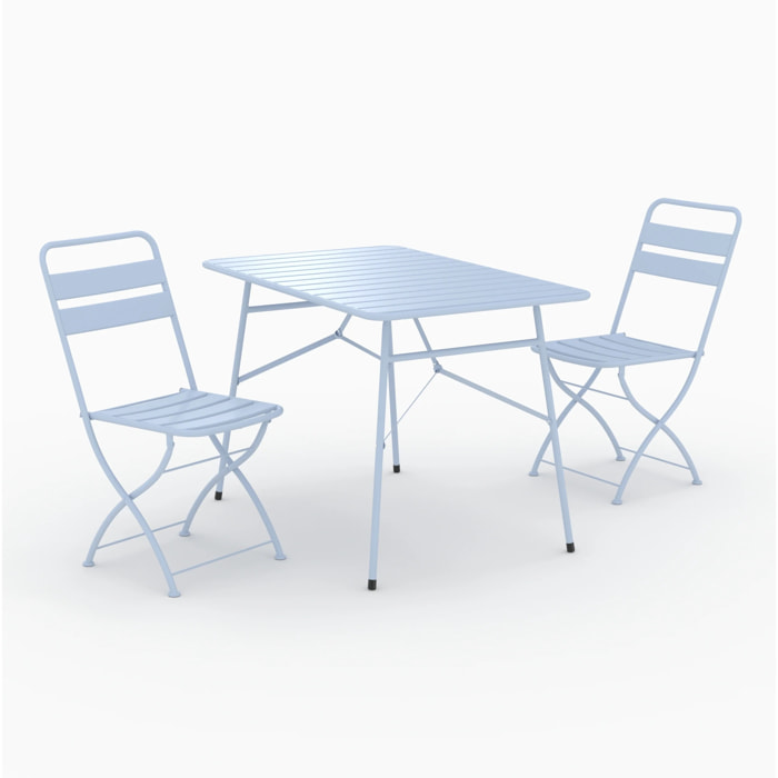 Table et chaises de jardin pliantes 4 personnes en métal bleu - Yumi