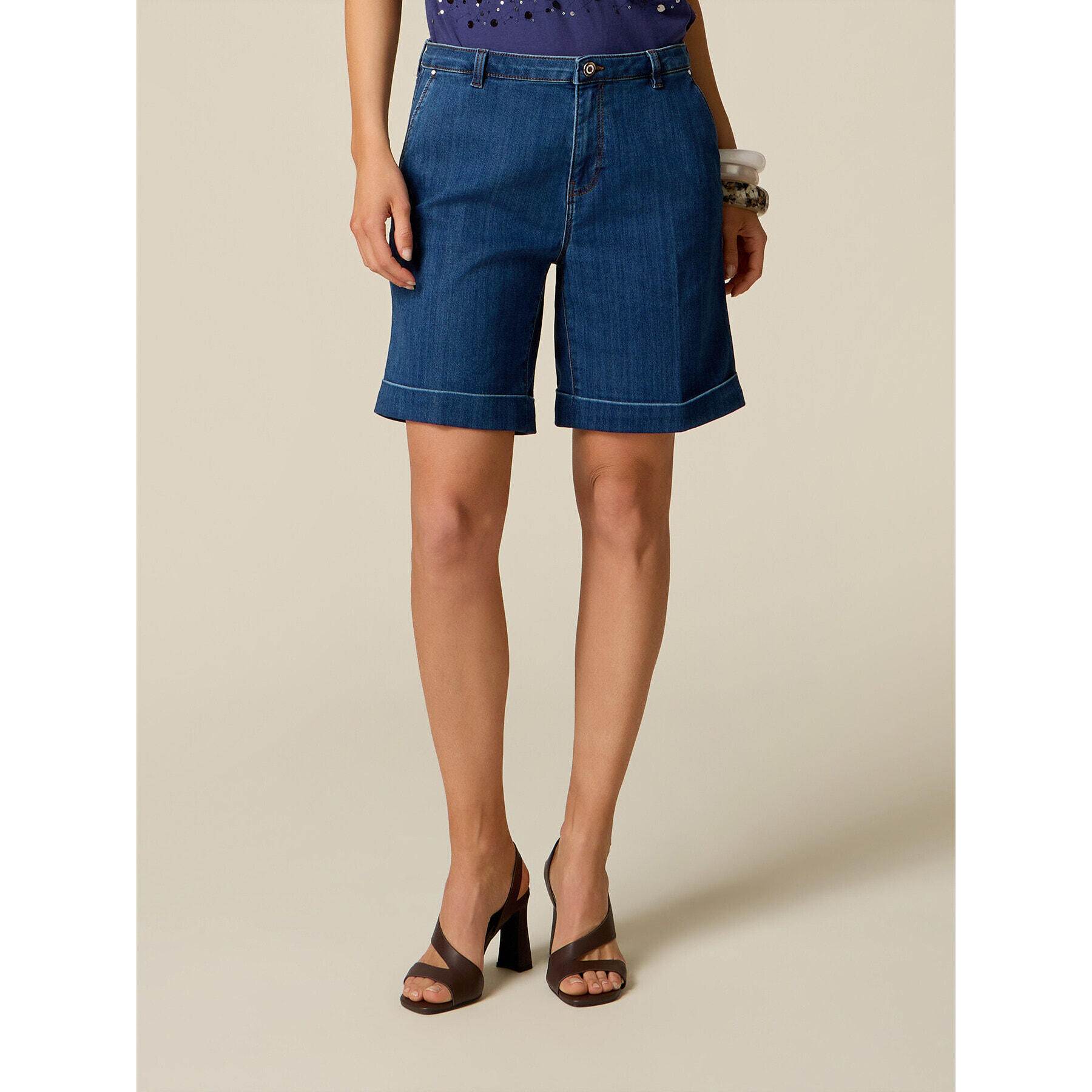Oltre - Shorts de denim mezcla viscosa - Azul