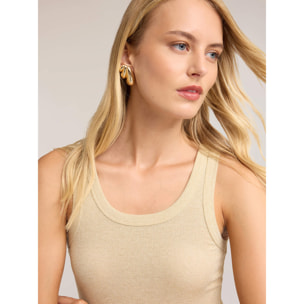 Motivi - Top in jersey a coste in viscosa lurex - Beige