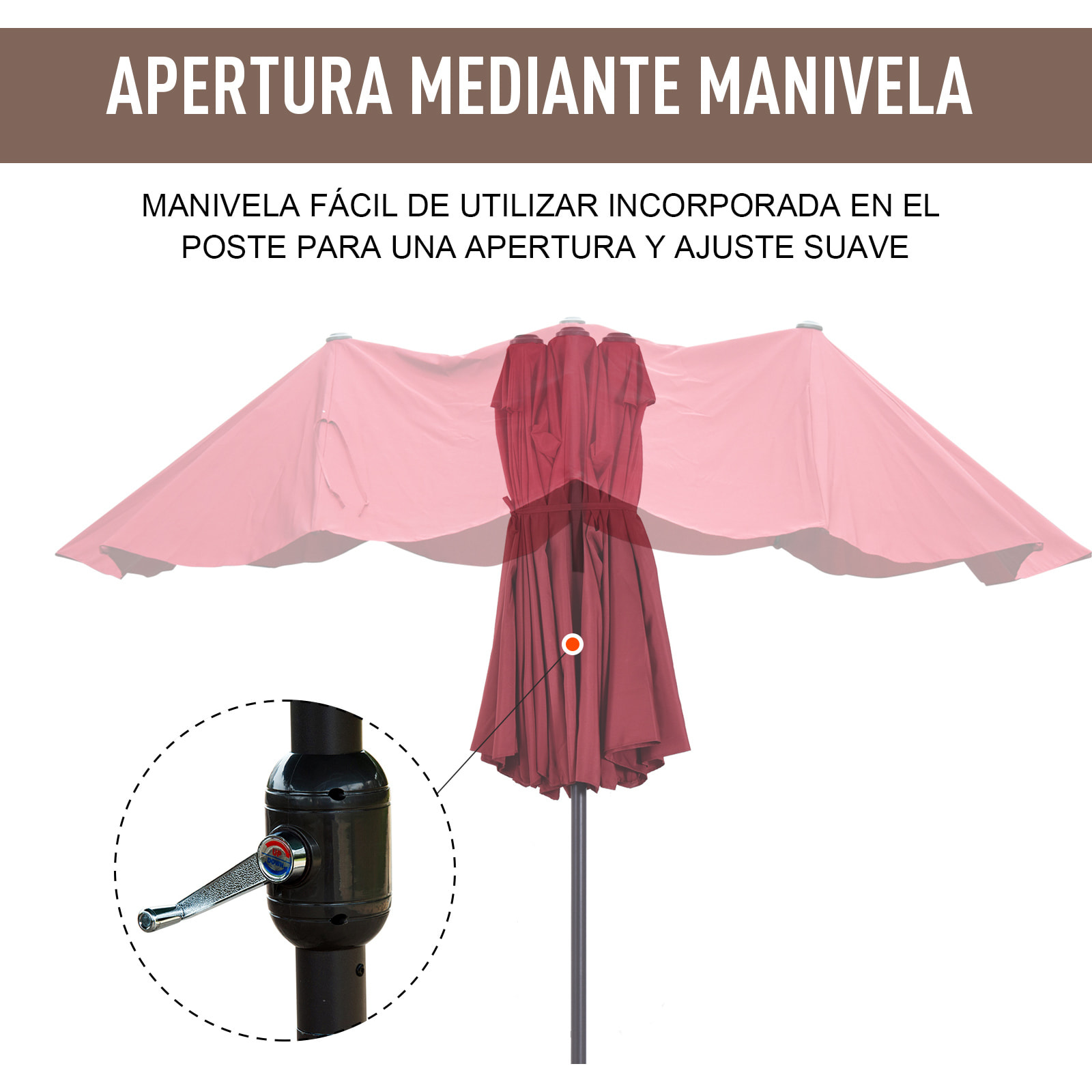 Sombrilla Doble de Tela de Poliá©ster 4.6x2.7x2.4m Rojo