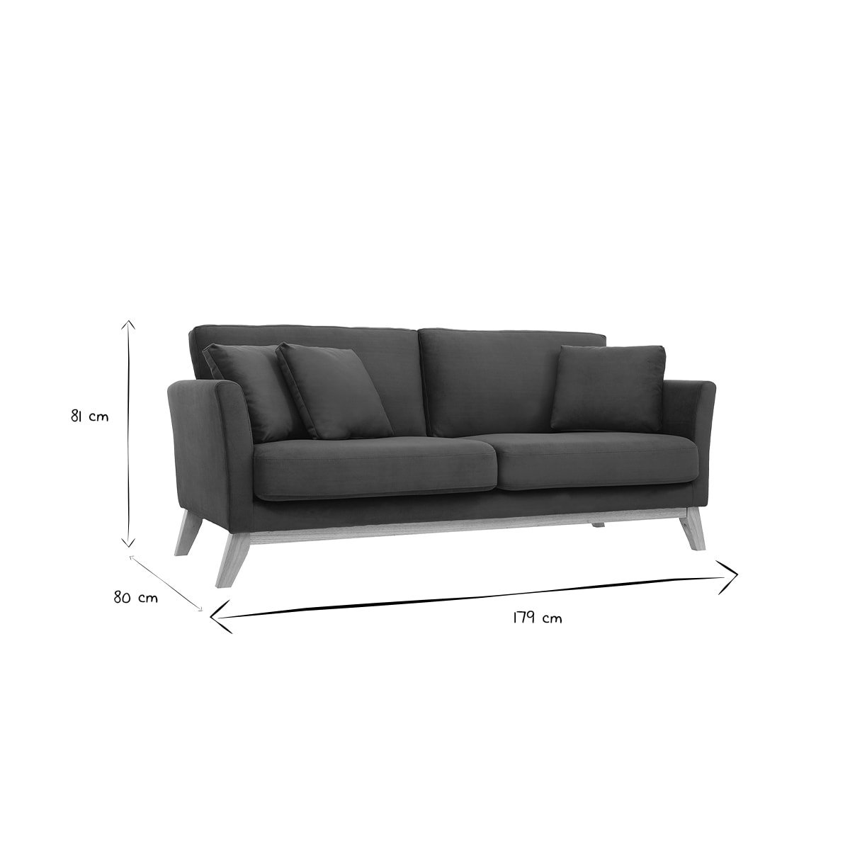 Canapé scandinave déhoussable 3 places en tissu effet velours vert kaki et bois clair OSLO
