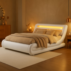 Structure de lit avec LED 160 x 200 cm en PU blanc ARMANDA