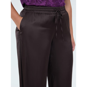 Fiorella Rubino - Pantaloni Wide Leg in raso di viscosa - Marrone
