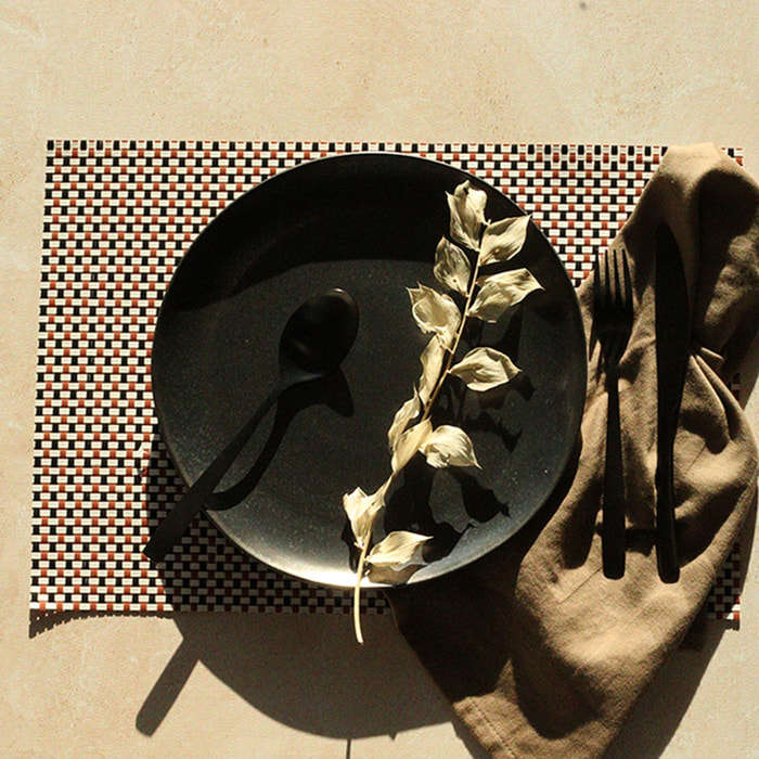 Lot de 6 sets de table tissé en PVC rouge 45x30cm