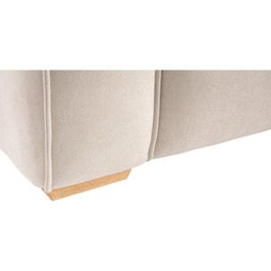 Canapé design 3 places en tissu effet velours beige naturel et bois clair COBAIN