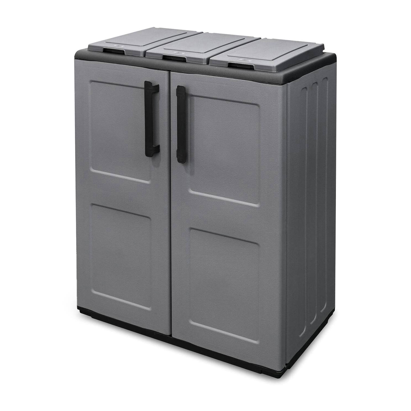 Pattumiera Artan, Cestino portarifiuti, Bidone per raccolta differenziata 2 ante, 100% Made in Italy, 68x37h84 cm, Grigio e Nero, Finitura quadri