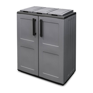 Pattumiera Artan, Cestino portarifiuti, Bidone per raccolta differenziata 2 ante, 100% Made in Italy, 68x37h84 cm, Grigio e Nero, Finitura quadri
