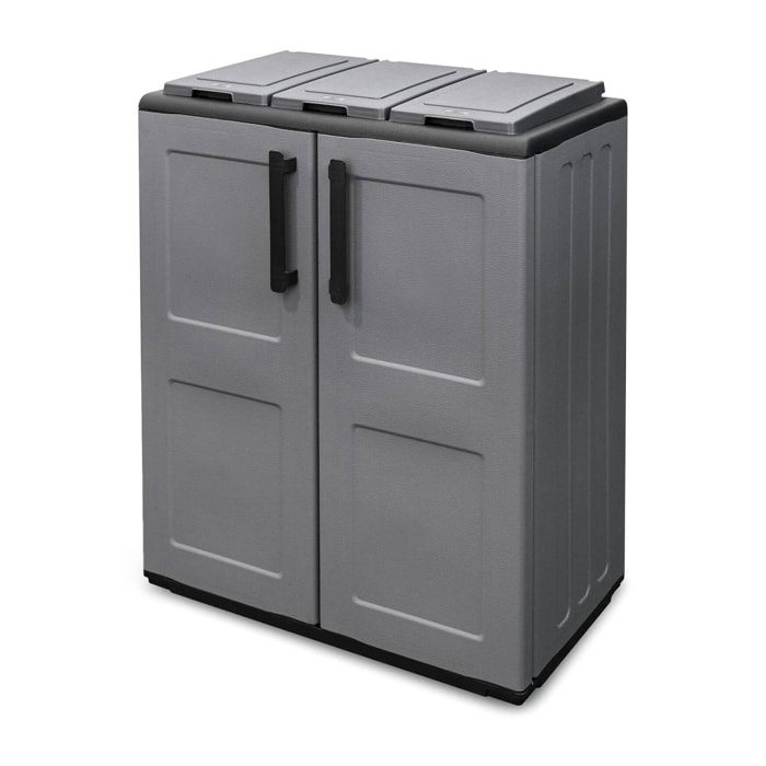 Pattumiera Artan, Cestino portarifiuti, Bidone per raccolta differenziata 2 ante, 100% Made in Italy, 68x37h84 cm, Grigio e Nero, Finitura quadri