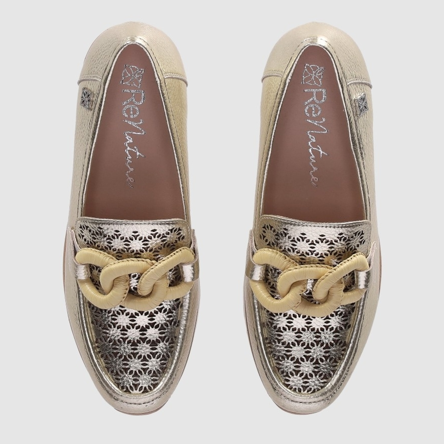 Zapatos de Piel - Oro - Tacón: 4 cm