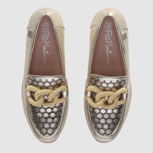 Zapatos de Piel - Oro - Tacón: 4 cm