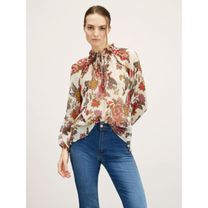 Motivi - Blusa de manga larga y estampado de flores indias - Blanco