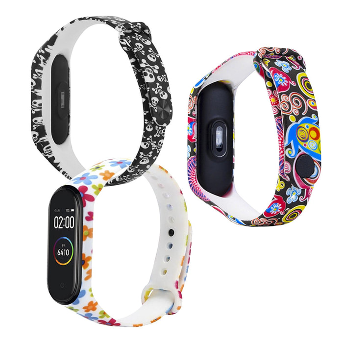 DAM PACKx 10 Correas de silicona estampadas Compatible con Xiaomi Band 25x1x2 Cm. Color: Multicolor