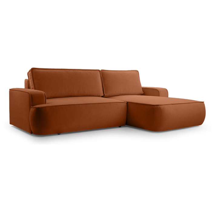 Nessino - canapé d'angle droit 4 places - convertible avec coffre - en tissu texturé - Terracotta