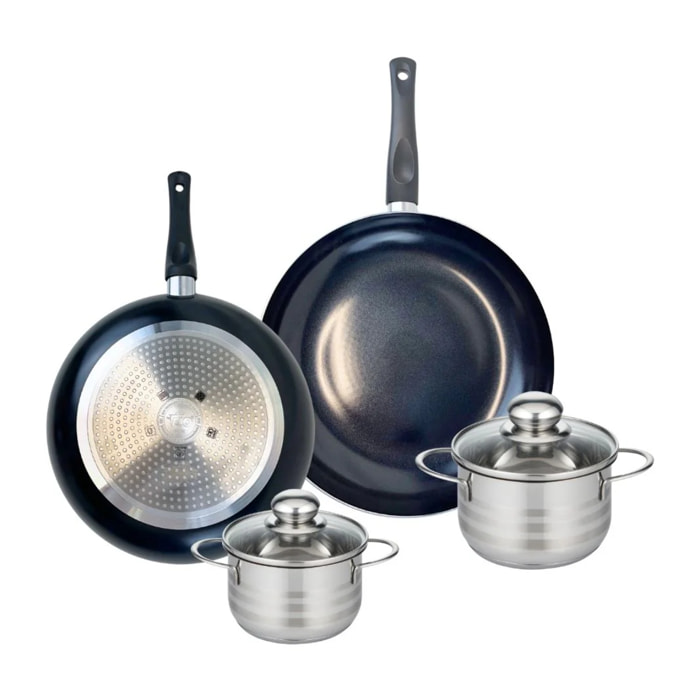 Ensemble de 2 Poêles de cuisson 28 et 32 cm et 2 faitouts 14 et 16 cm Elo Prima Brillant