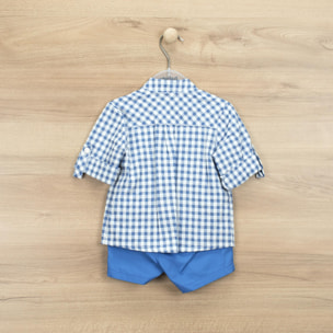 Set camicia a quadri e bermuda blu