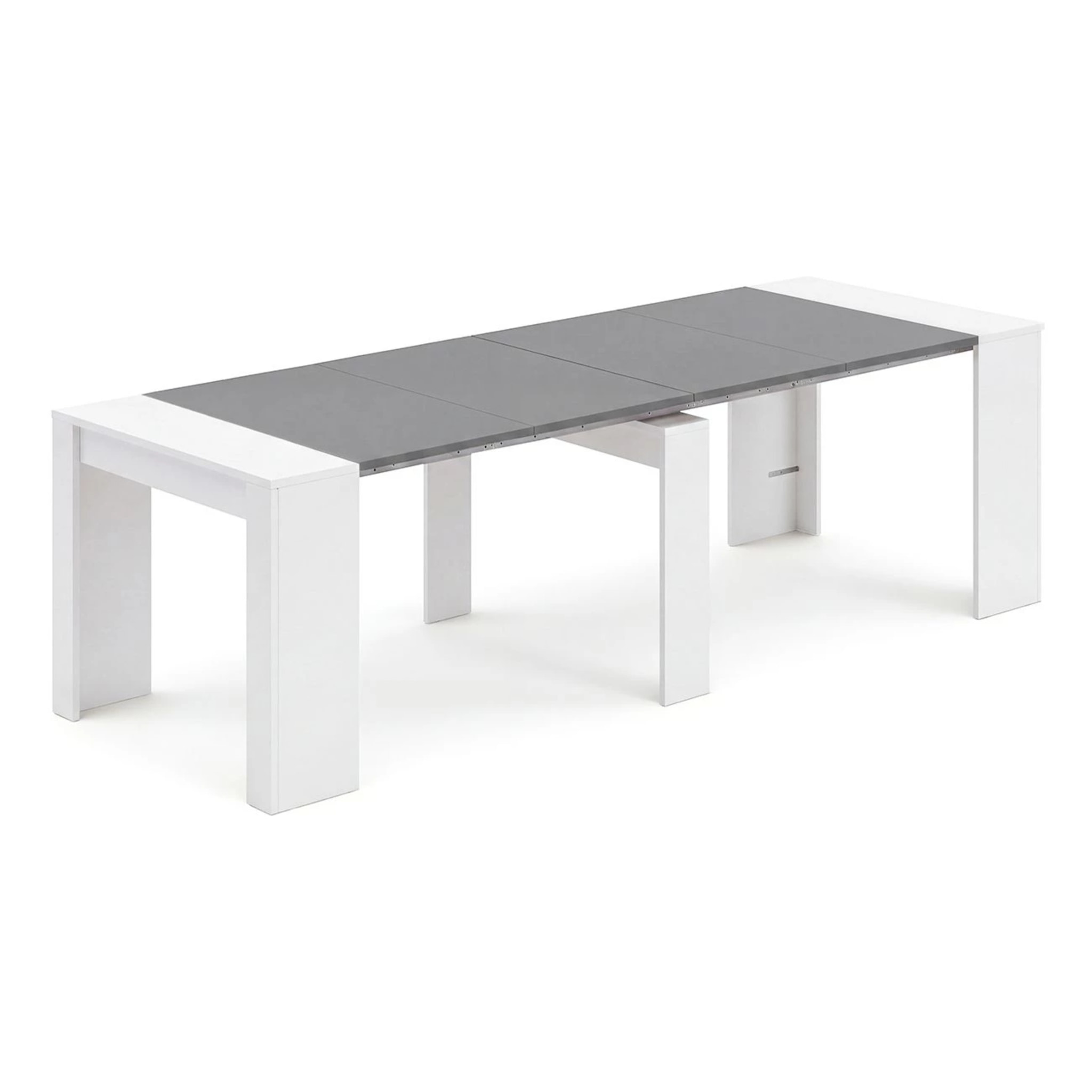 Mesa consola extensible en blanco artik y gris grafito 50-235x90 cm Denis Blanco Artik (Blanco Mate) - Gris Grafito