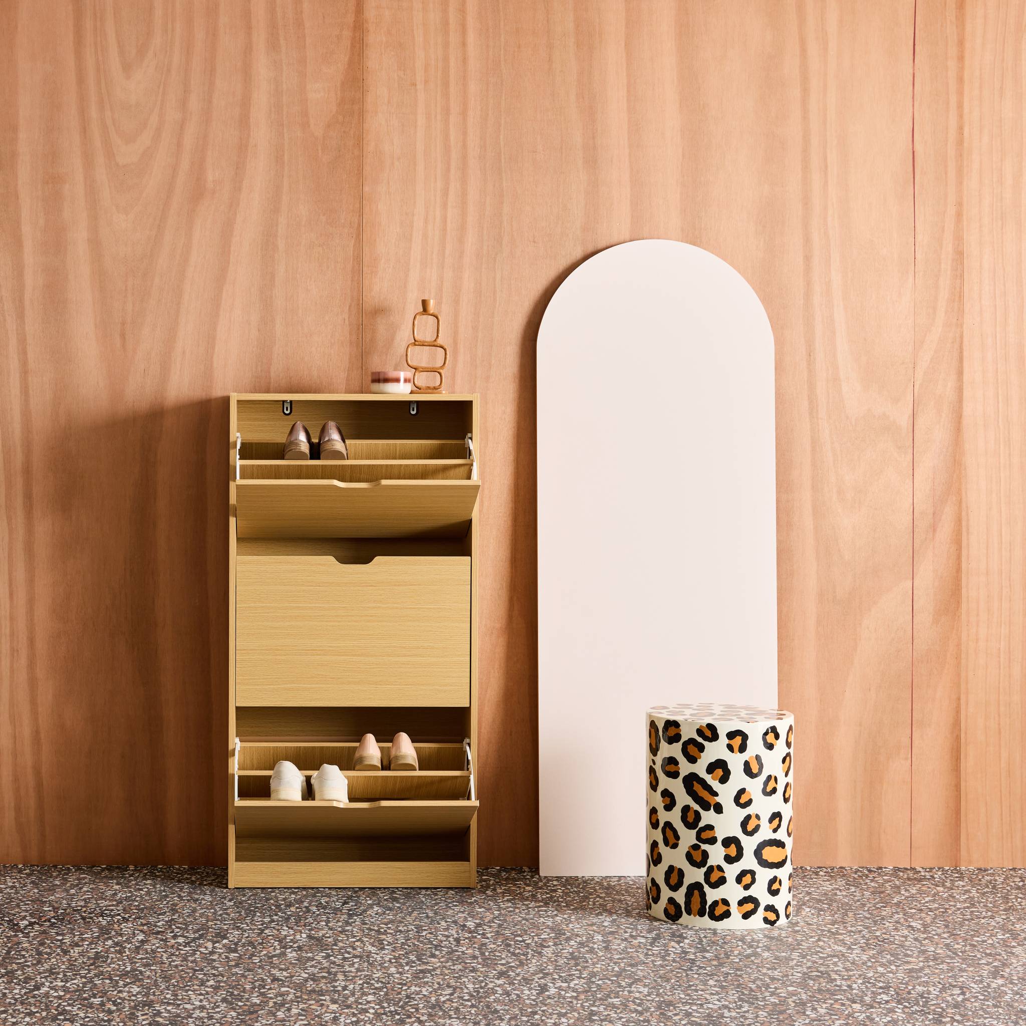 Meuble à chaussures décor bois 3 abattants SHOOZ
