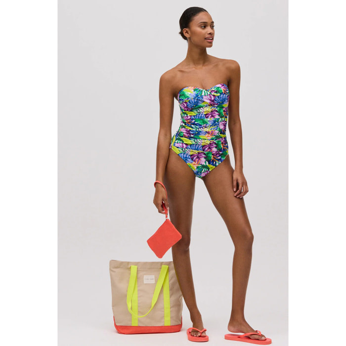 Costume da bagno snellente a fascia con stampa tropicale