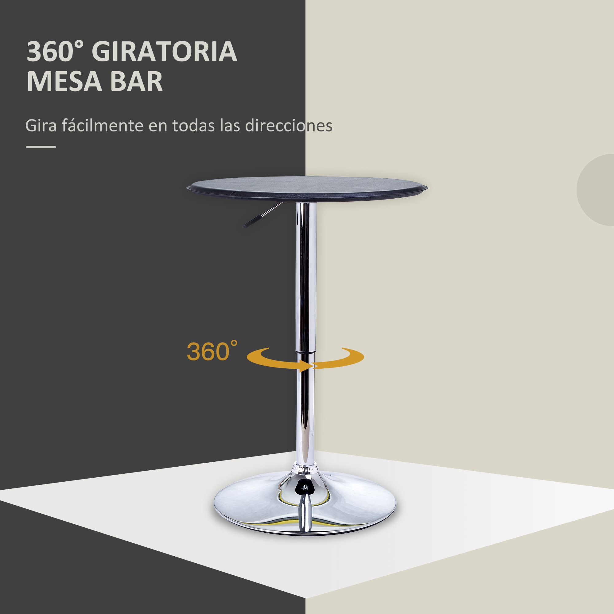 Mesa de Bar Moderna Giratorio Altura Regulable de Hierro Cromado Ø63x67-93 Negro