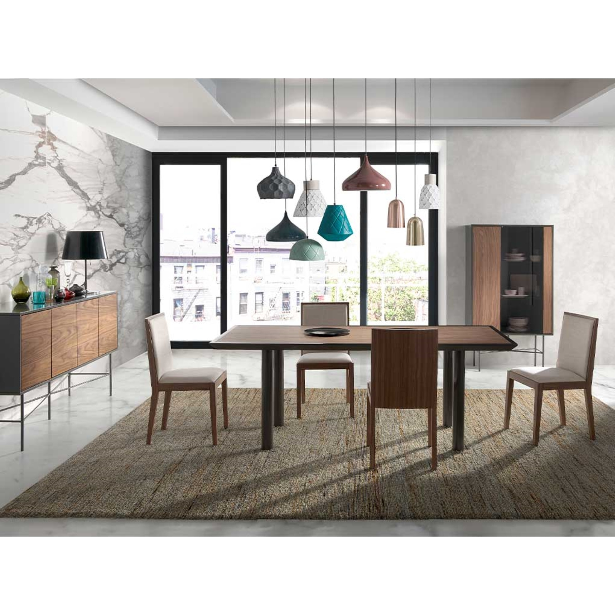 Mesa fija de comedor – Nogal y gris antracita