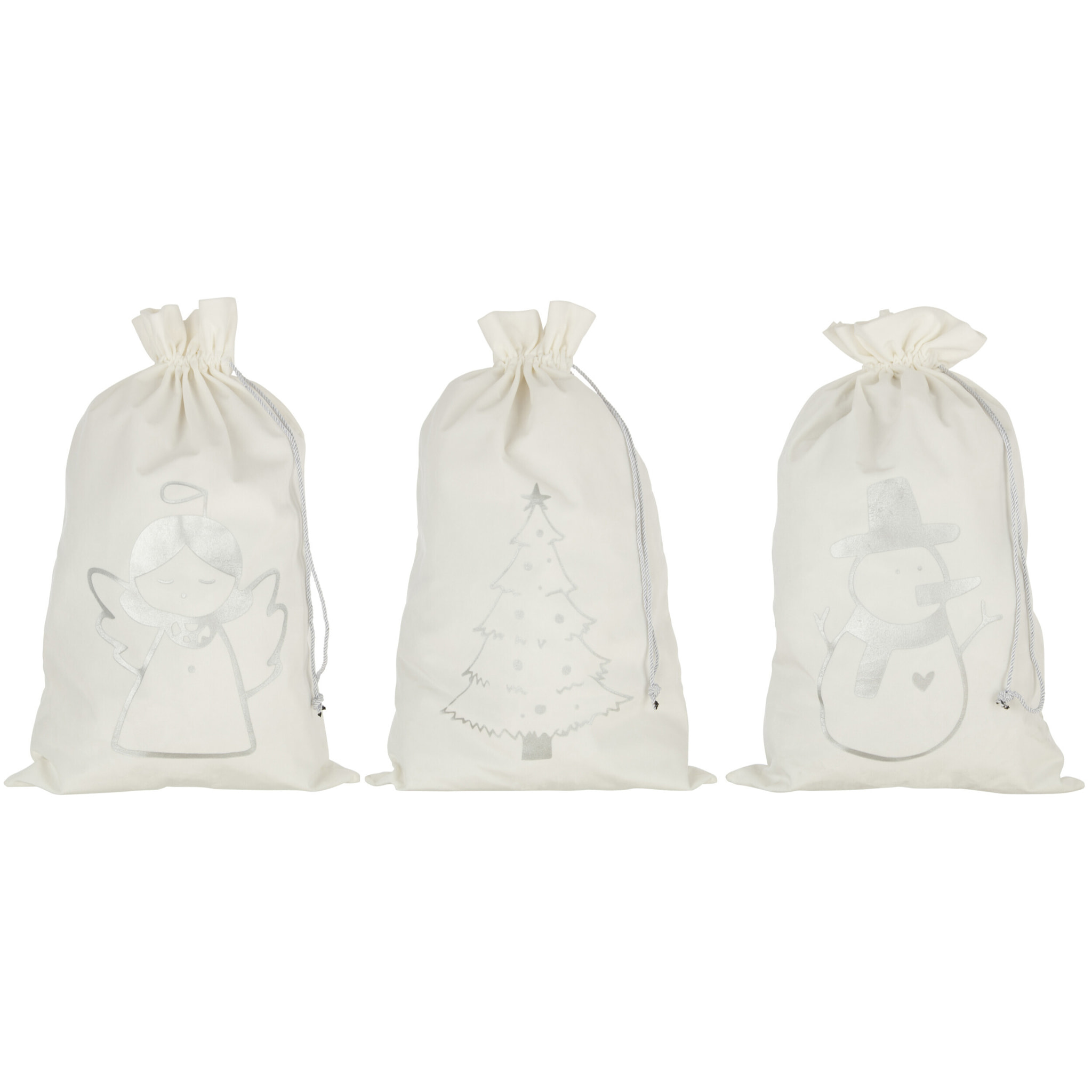 J-Line Sac Noel Mix Velours Blanc/Argent Large Assortiment De 3