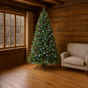 Cortina - Albero di Natale Innevato in PVC e PP con Pigne e Bacche Ø121x210H, 1348 Punte