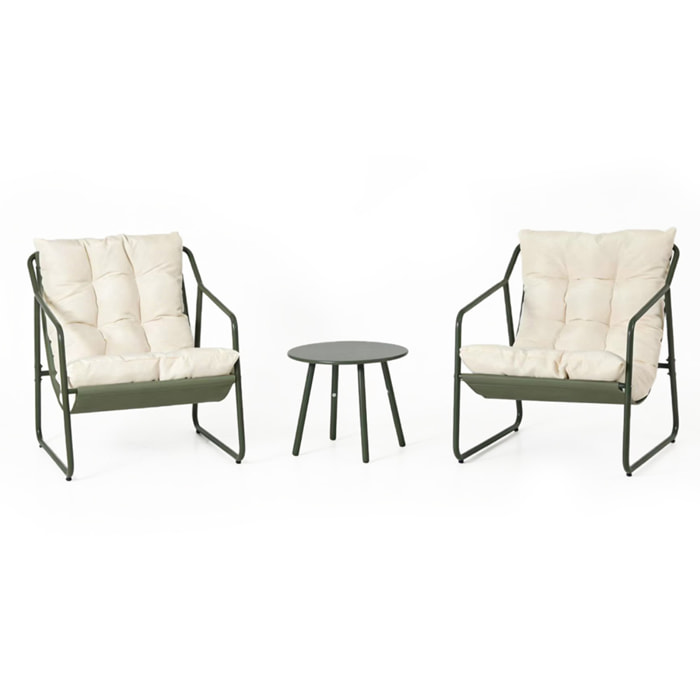 Ensemble de jardin 2 fauteuils vert kaki avec table basse ANTHI