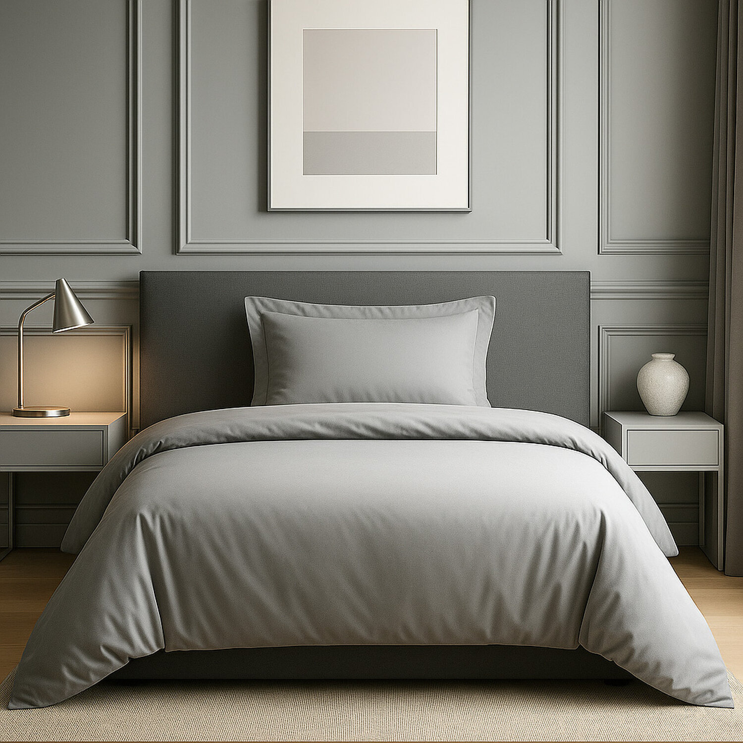 Parure housse de couette + 1 taie 100% coton 57fils silver