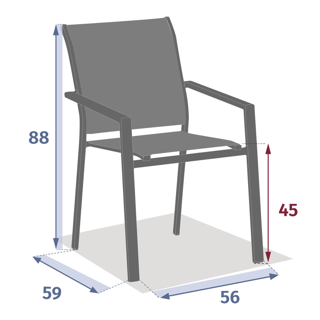Fauteuil de jardin empilable "Essentia" bleu canard & graphite en aluminium traité epoxy