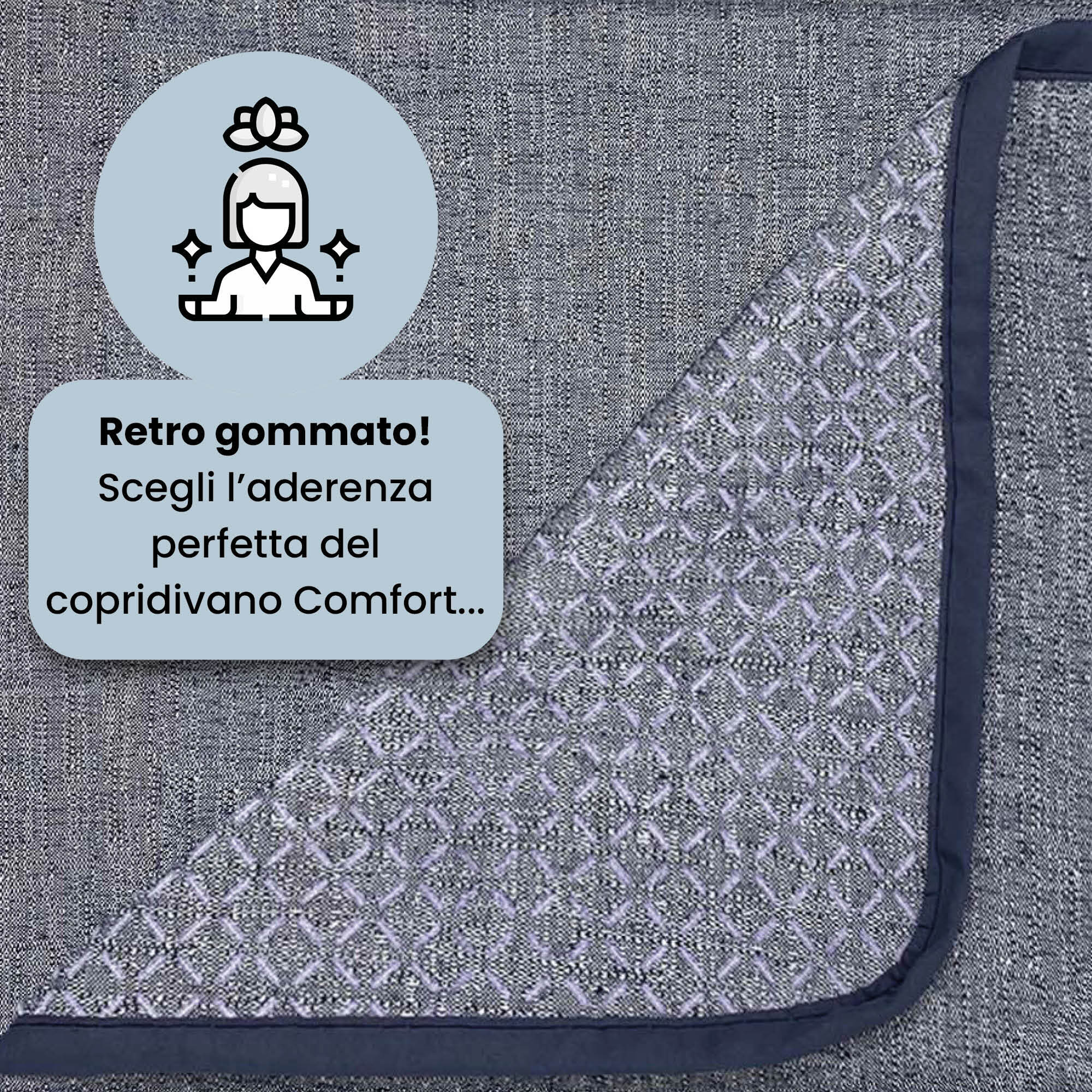 COPRIDIVANO PENISOLA SINISTRA COMFORT, Antiscivolo, Cotone+Microfibra+Fibre Varie, Made in Italy - BLU SCURO