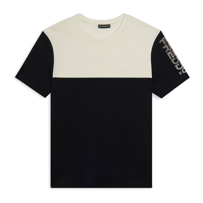 T-shirt colour block con stampa sulla spalla