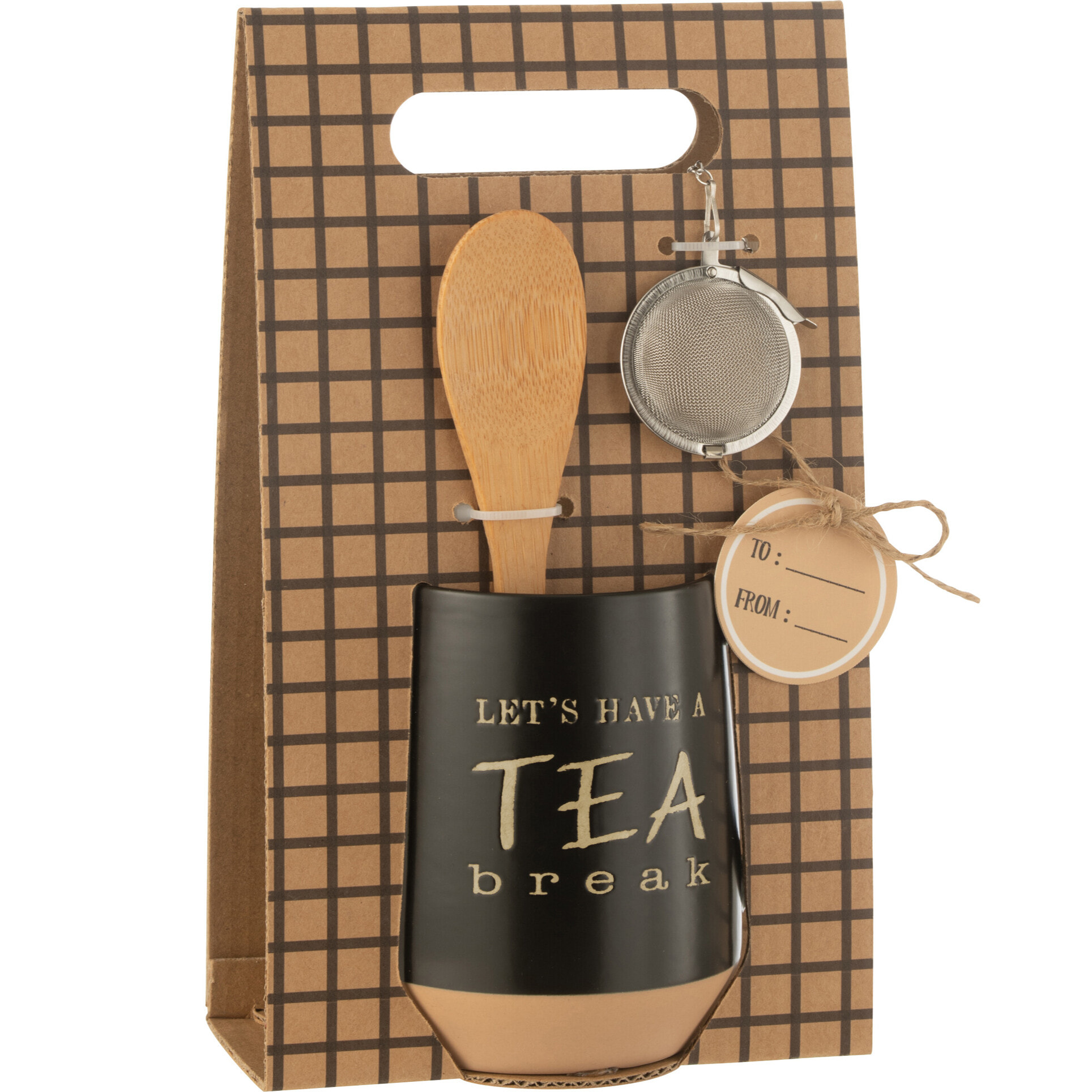 J-Line tasse à thé + cuillère + boule à thé - céramique - noir - boîte cadeau