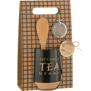J-Line tasse à thé + cuillère + boule à thé - céramique - noir - boîte cadeau