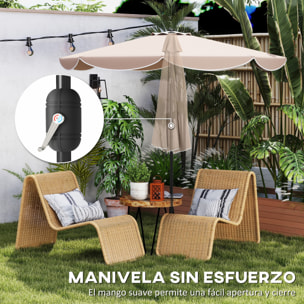 Sombrilla Terraza Exterior, Ø2,7 m, Sombrilla de Jardín con Inclinación Ajustable 3 Posiciones, Manivela y Volantes, Impermeable, Parasol para Playa, Patio, Terraza, Caqui