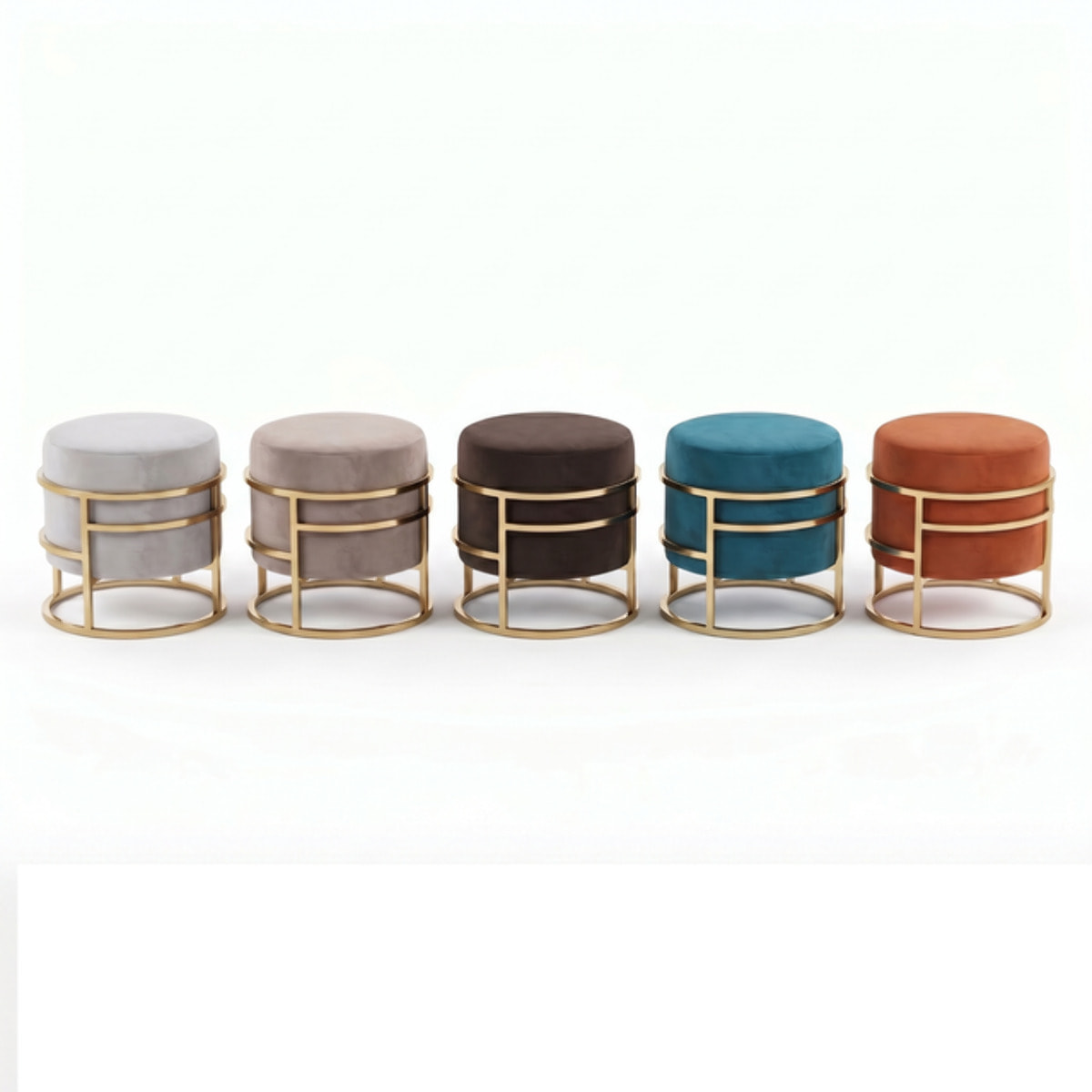 Pouf Contenitore Rotondo in Velluto con Coperchio e Base in Acciaio Dorata, Seduta Imbottita con Vano Contenitore dallo Stile Elegante per Soggiorno, Camera da Letto e Ingresso