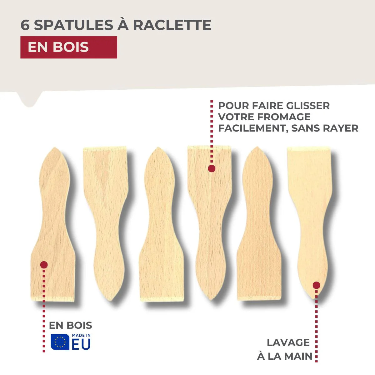 Lot de 6 spatules à raclette en bois 13 cm Fackelmann Wood Edition