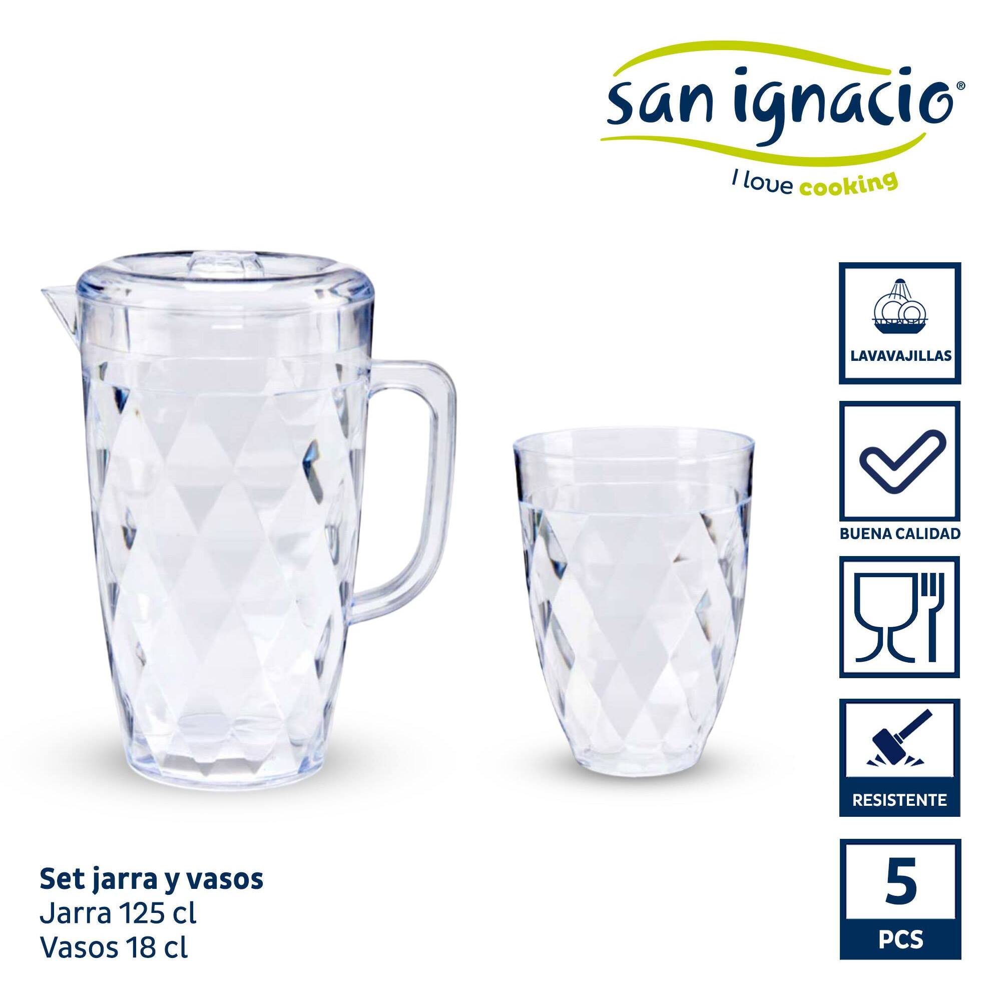 Set jarra 1,5l 4 vasos plastico transp colección leknes