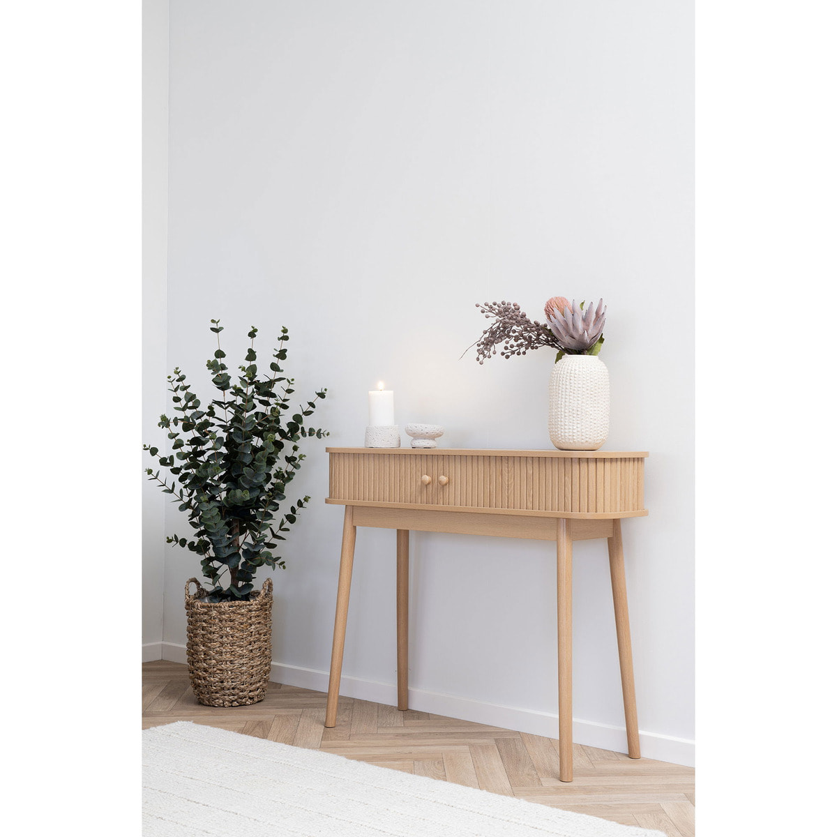 Nikko - Consolle 2 ante in MDF e pino naturale 100x30x80 cm