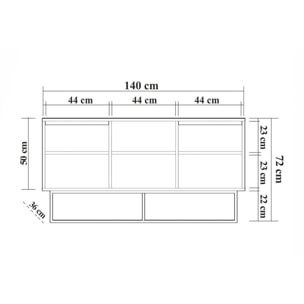 Credenza Deulofe, Buffet da soggiorno, Madia da salotto, Dispensa da cucina, 140x36h72 cm, Noce e Nero