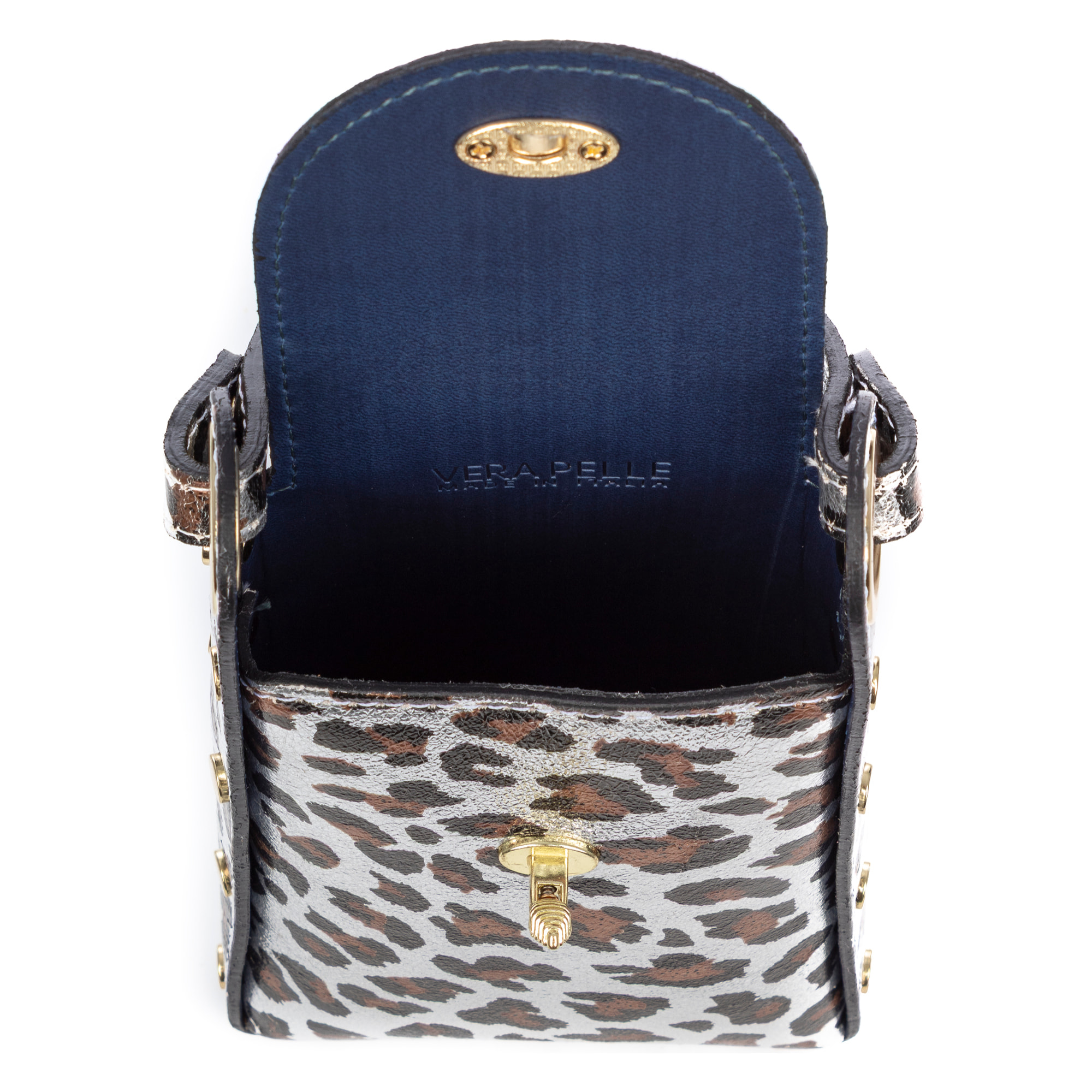 Alviano bolso de mano mujer. Piel auténtica Gamuza con estampado animal print leopardo lacada brillante.