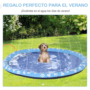 Splash Pad 170 cm Aspersor de Juegos de Agua con Rociador Tapete de Salpicaduras Piscina de Verano Portátil para Mascotas Perros Azul