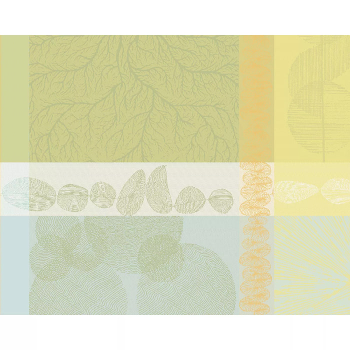Set pur coton 220 g/m² motif jacquard jaune vert Mille lieues aube