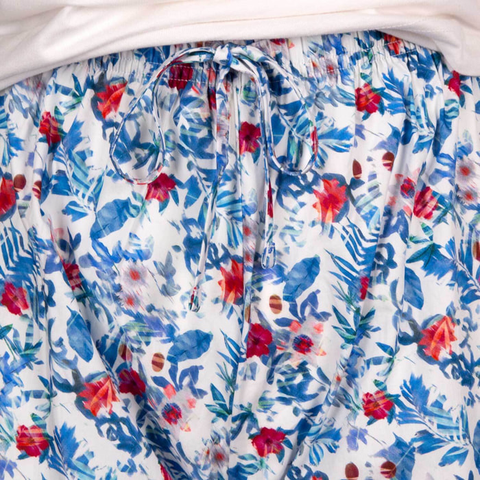 Pigiama leggero DONNA cotone bianco fiori gialli e verdi