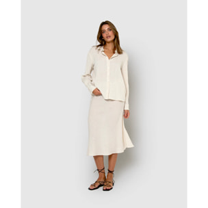 Falda midi evasé algodón lino natural