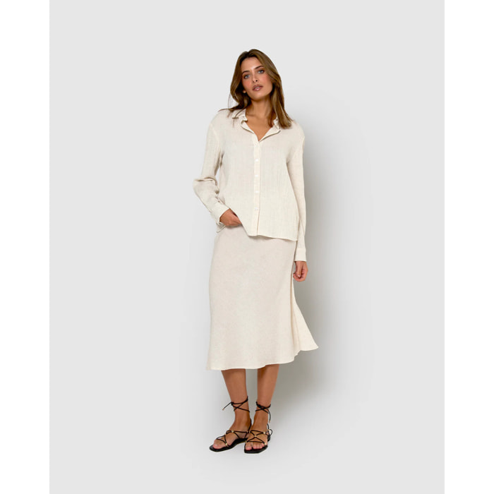 Falda midi evasé algodón lino natural