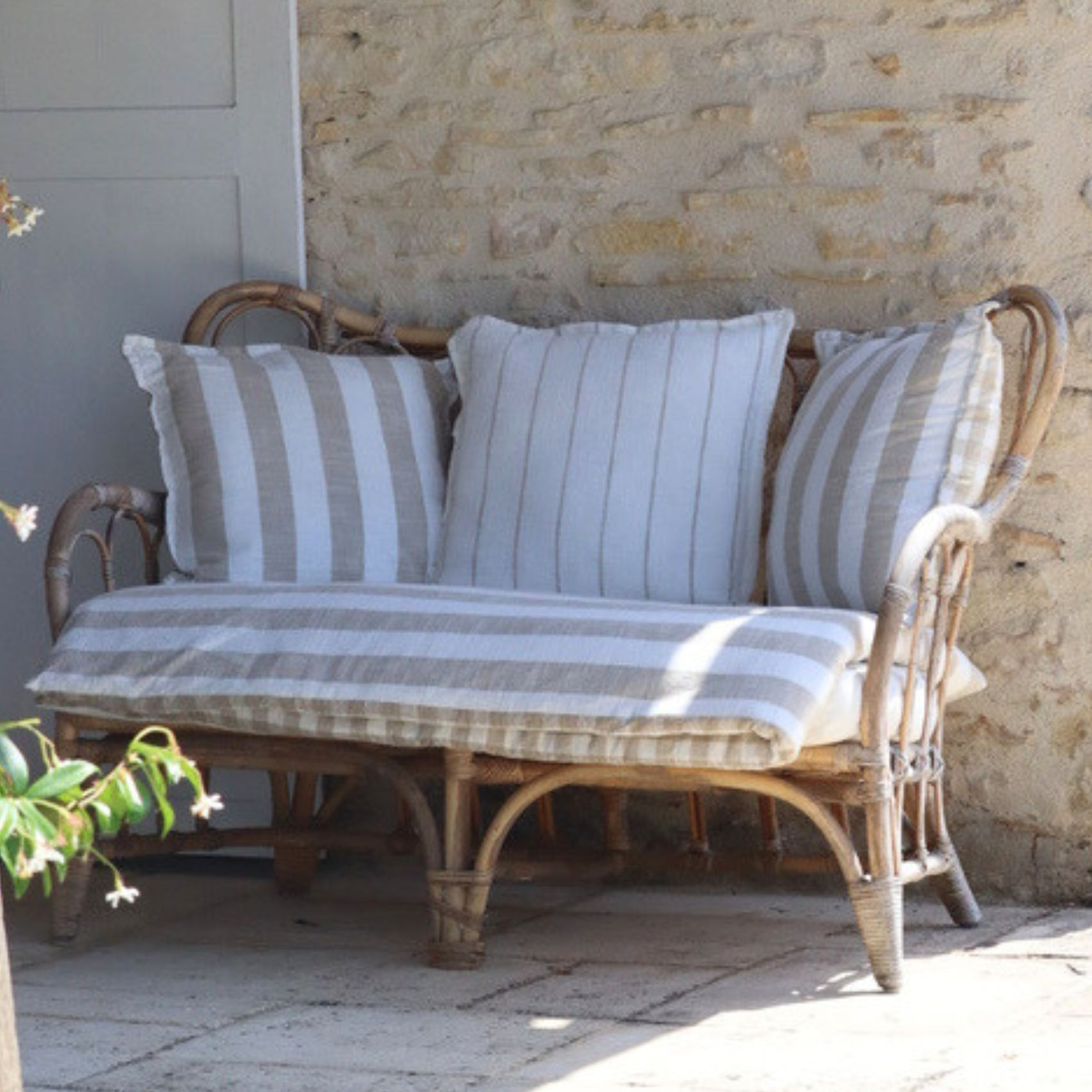 Édredon réversible coton flammé motifs rayures et vichy LOURMARIN - Beige