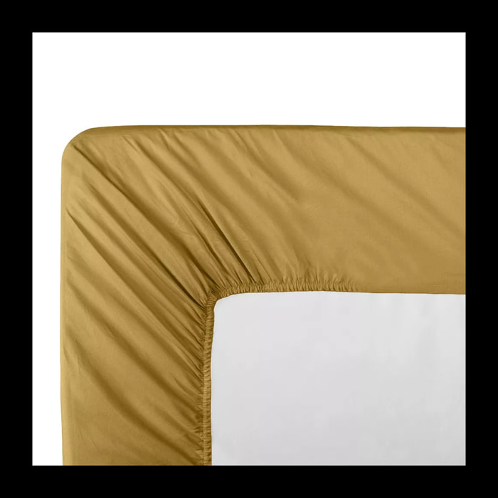 Drap housse duo percale de coton uni jaune La percale francaise safran