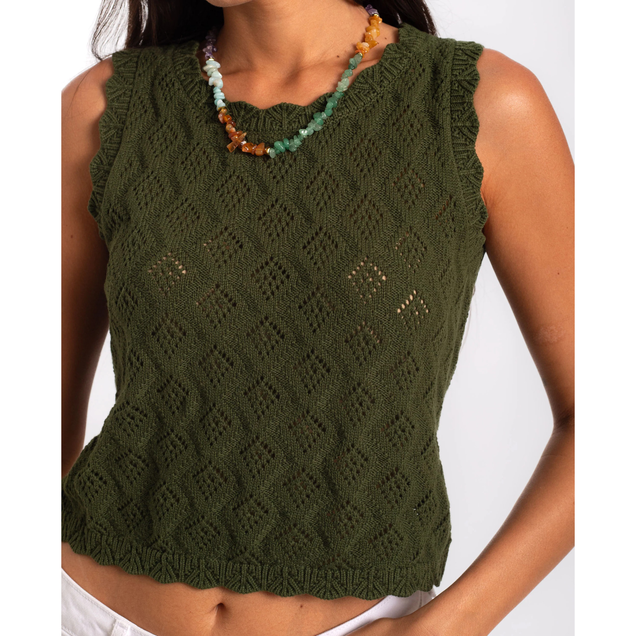 Top de mujer de crochet en algodón con tirantes anchos