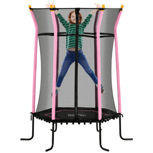 Cama Elástica Infantil de Jardín Ø163,5x190 cm Trampolín para Niños de +3 Años con Red de Seguridad y Marco de Acero para Interior Exterior Carga 50 kg Negro y Rosa