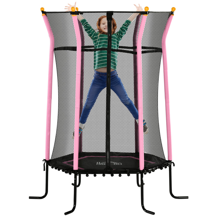 Cama Elástica Infantil de Jardín Ø163,5x190 cm Trampolín para Niños de +3 Años con Red de Seguridad y Marco de Acero para Interior Exterior Carga 50 kg Negro y Rosa